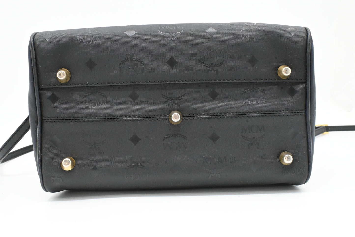 MCM Bandouliere Boston Bag in Black Coated Canvas