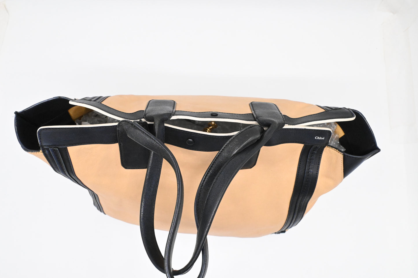 Chloe Alison Tote in Beige and Black Leather