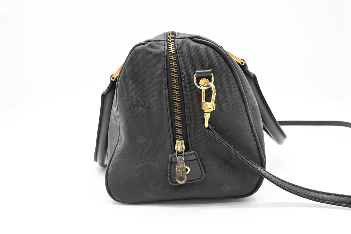 MCM Bandouliere Boston Bag in Black Coated Canvas