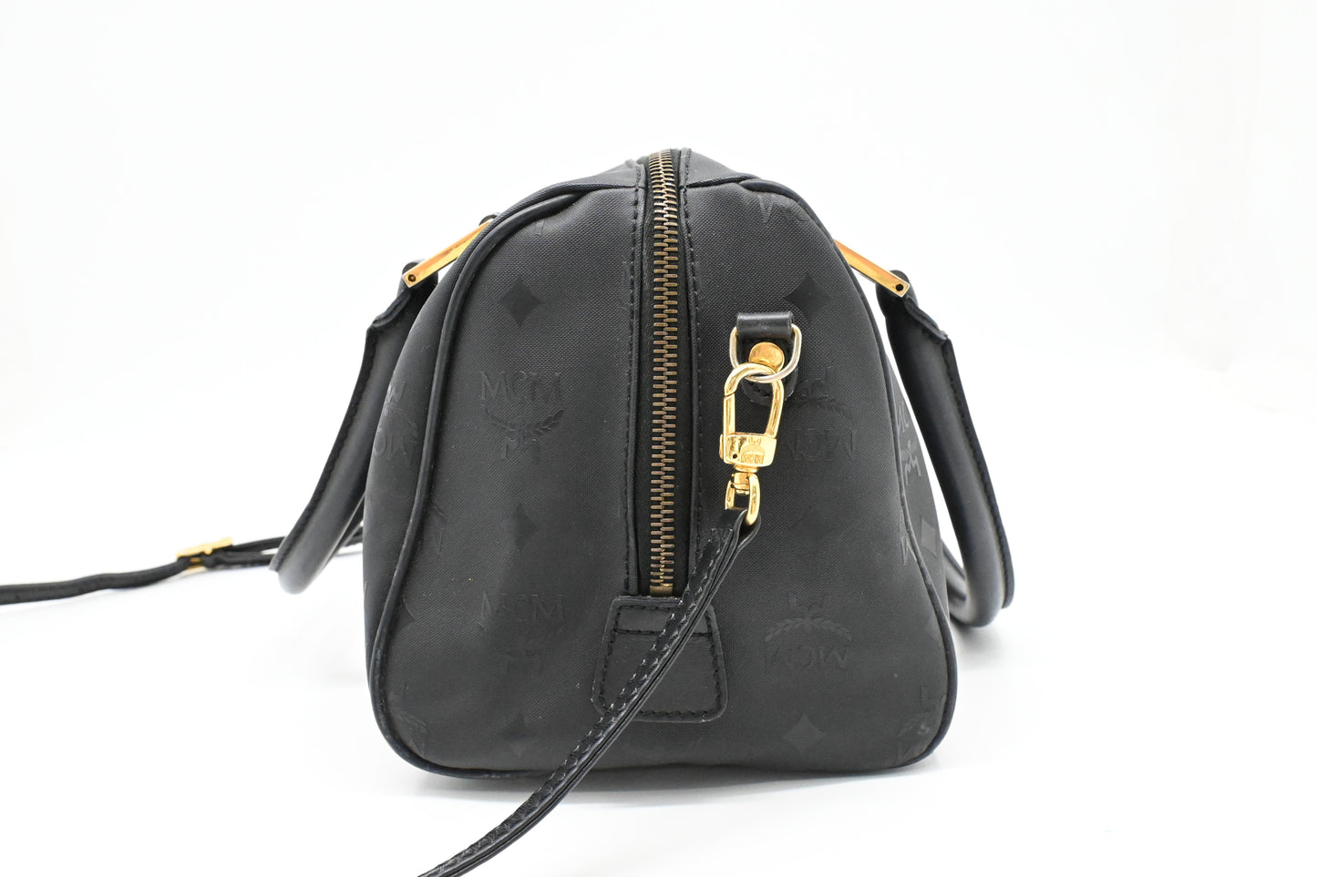 MCM Bandouliere Boston Bag in Black Coated Canvas