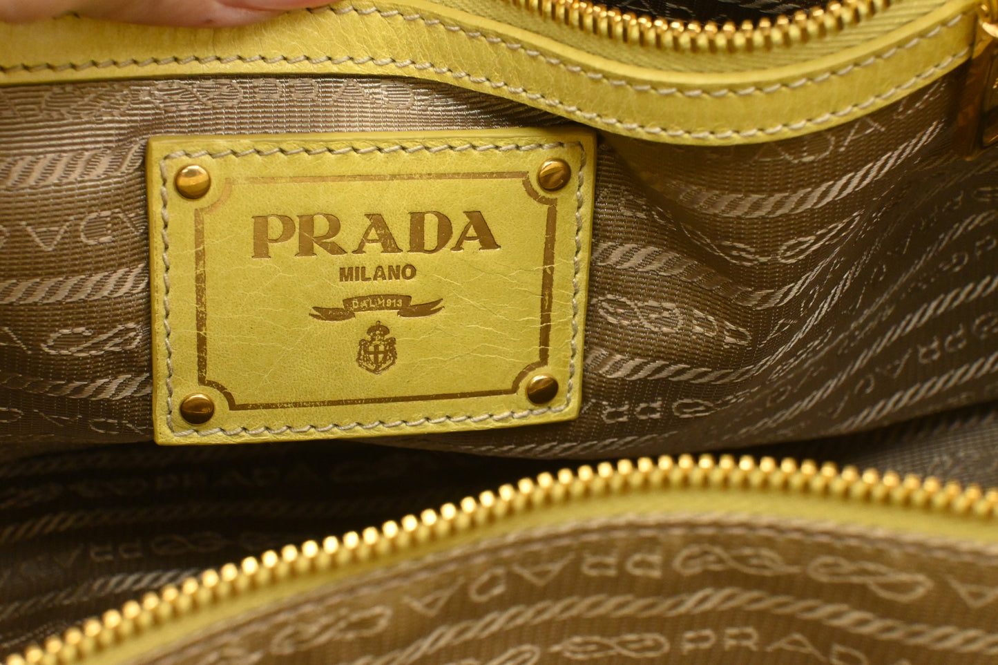Prada Two Way Bag in Yellow Vitello Shine Leather