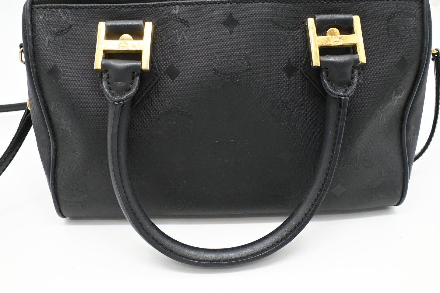 MCM Bandouliere Boston Bag in Black Coated Canvas