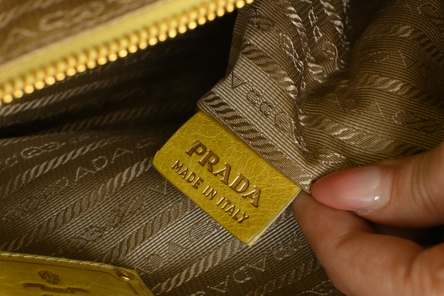 Prada Two Way Bag in Yellow Vitello Shine Leather