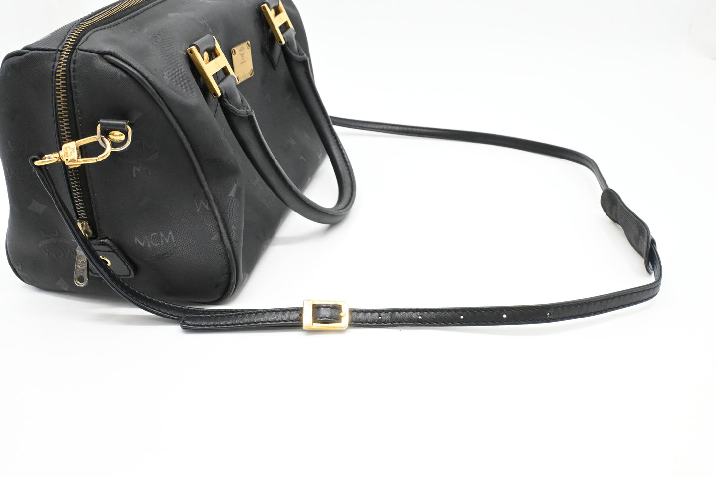 MCM Bandouliere Boston Bag in Black Coated Canvas