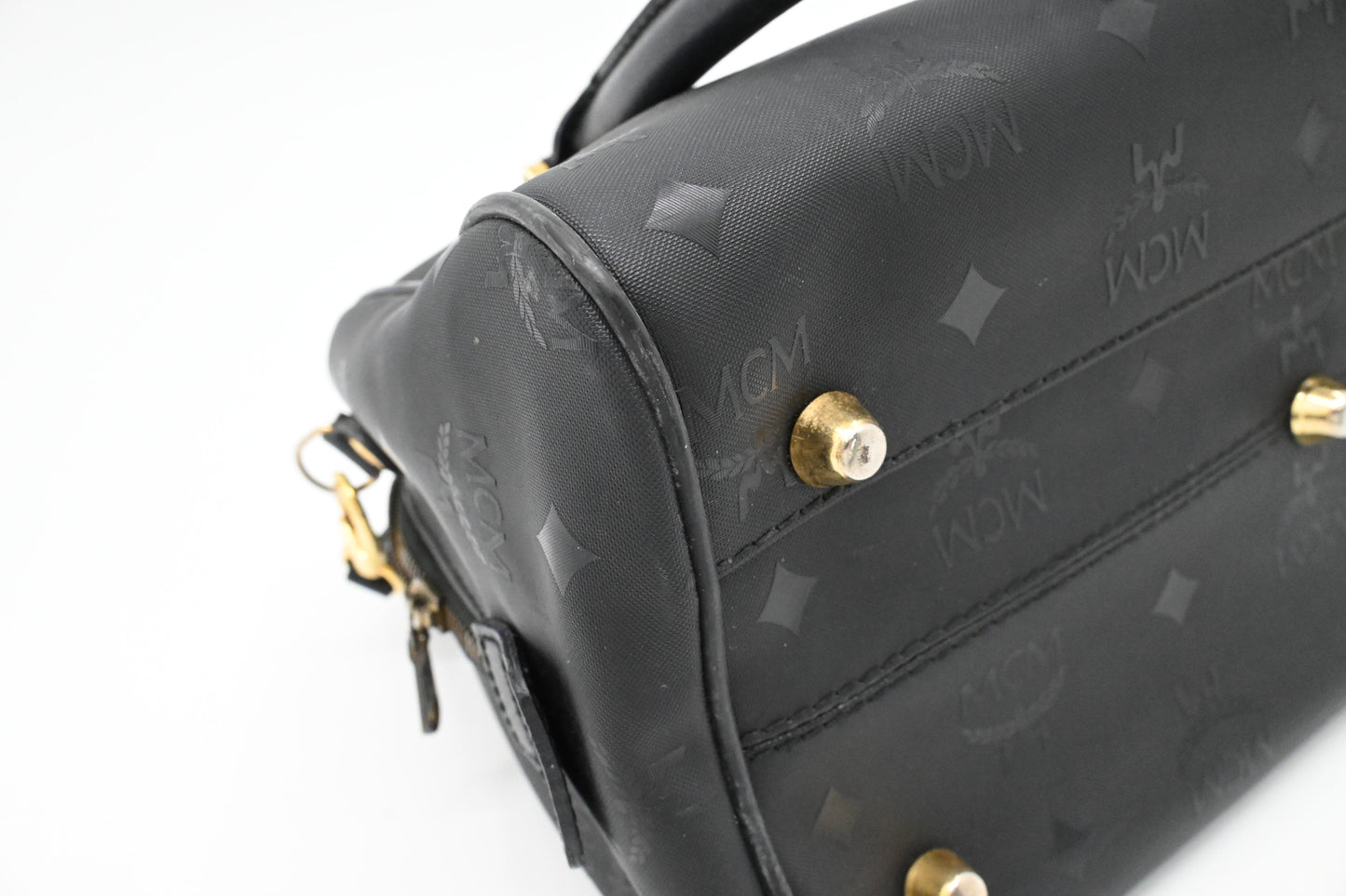 MCM Bandouliere Boston Bag in Black Coated Canvas