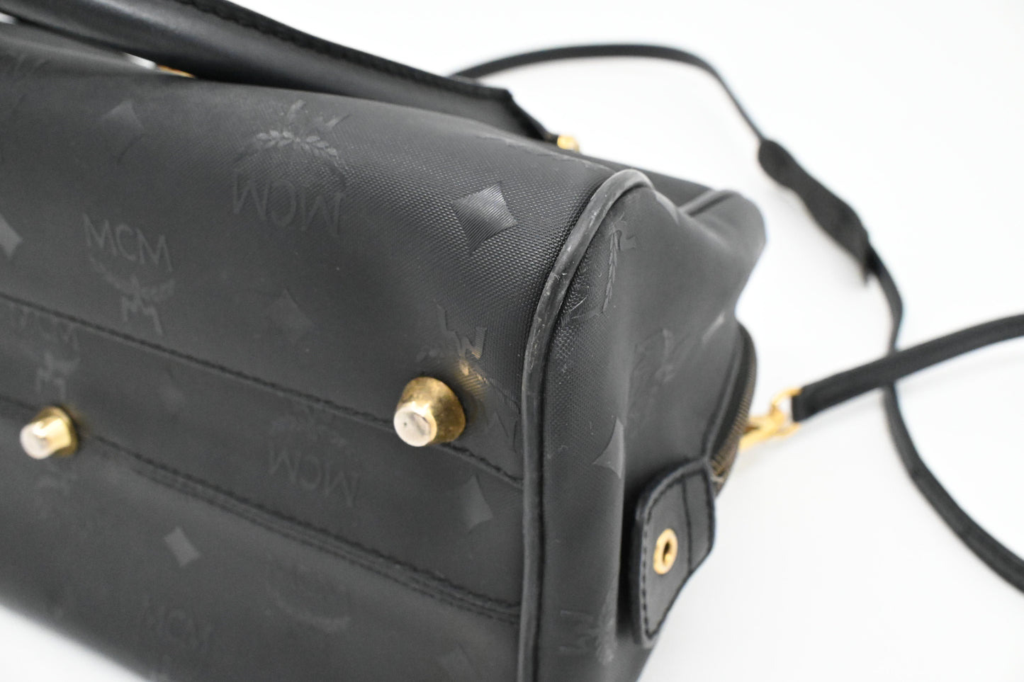 MCM Bandouliere Boston Bag in Black Coated Canvas