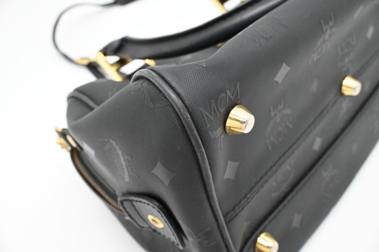 MCM Bandouliere Boston Bag in Black Coated Canvas