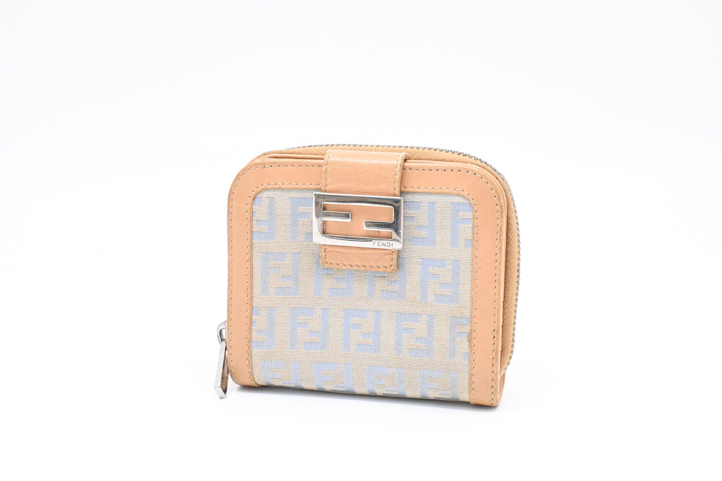 Fendi Compact Wallet in Beige and Blue Zucchino Canvas