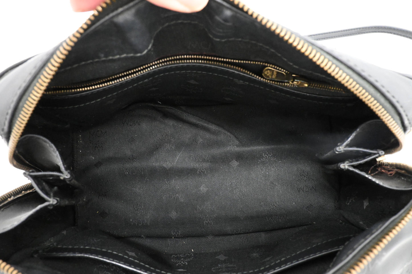 MCM Bandouliere Boston Bag in Black Coated Canvas