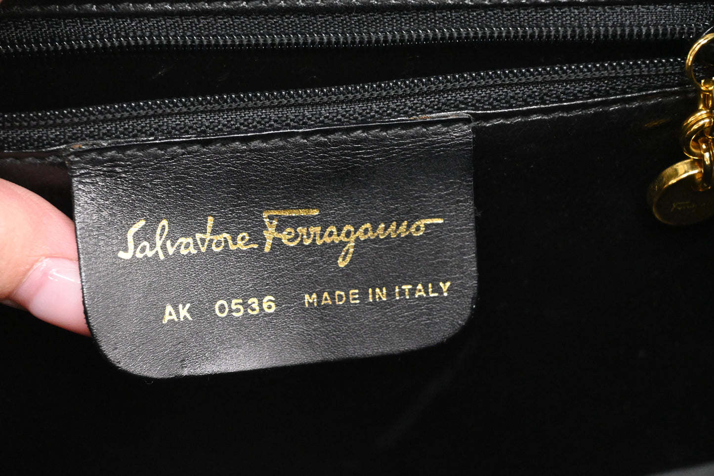 Ferragamo Gancini Handbag in Black Leather