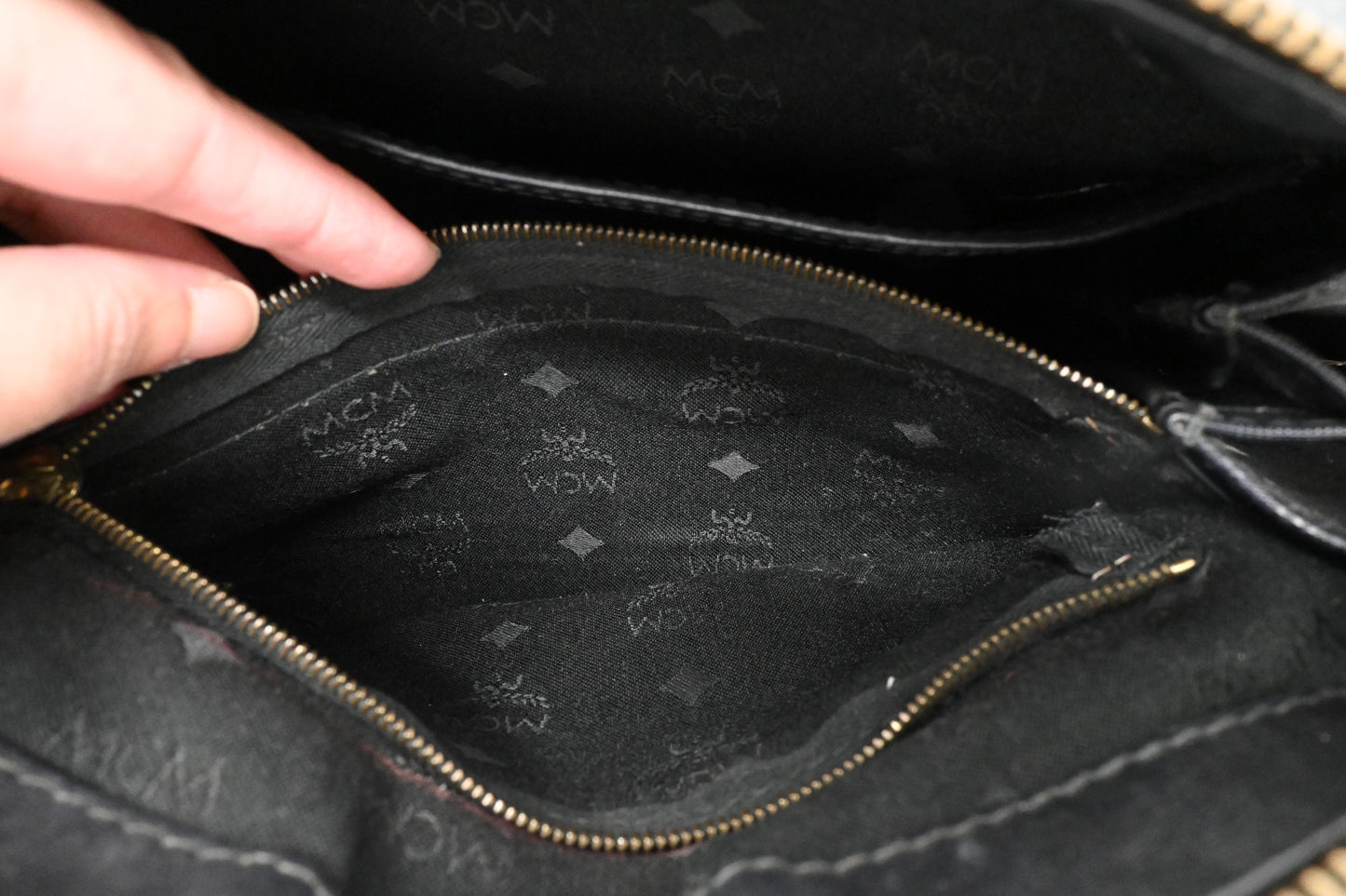 MCM Bandouliere Boston Bag in Black Coated Canvas