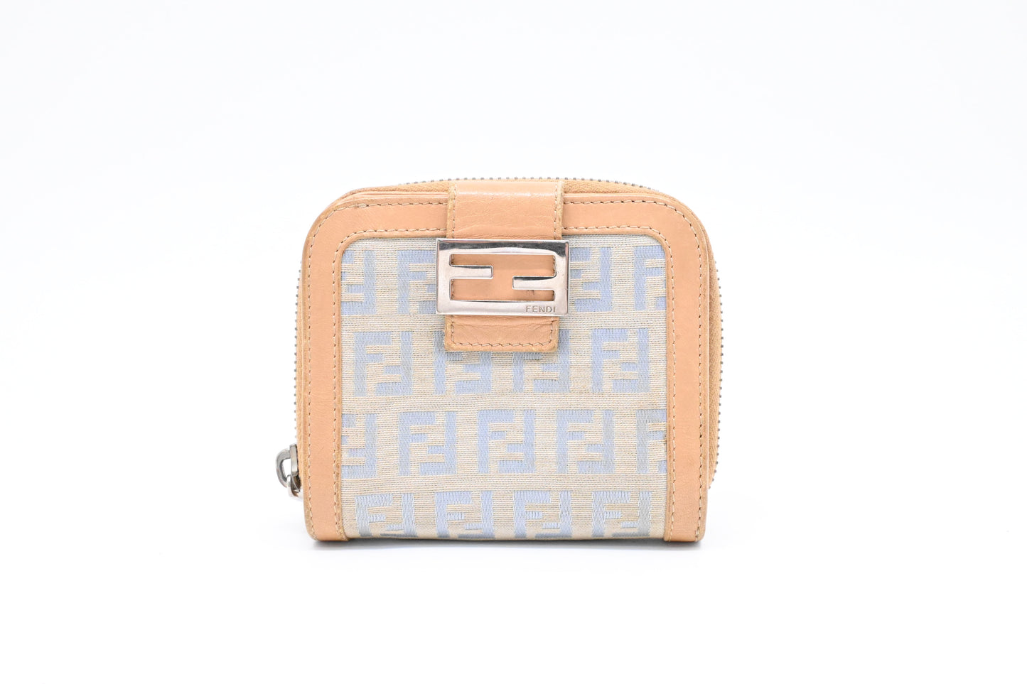 Fendi Compact Wallet in Beige and Blue Zucchino Canvas