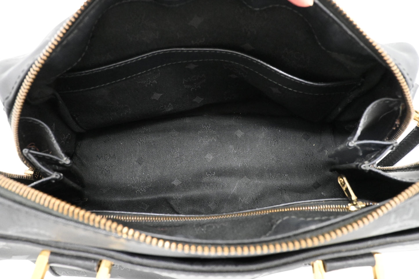 MCM Bandouliere Boston Bag in Black Coated Canvas