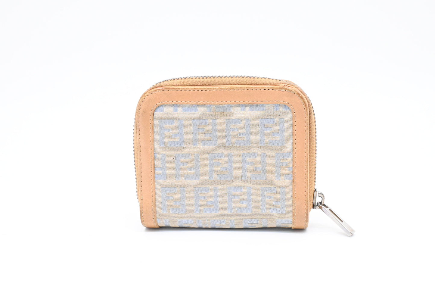 Fendi Compact Wallet in Beige and Blue Zucchino Canvas
