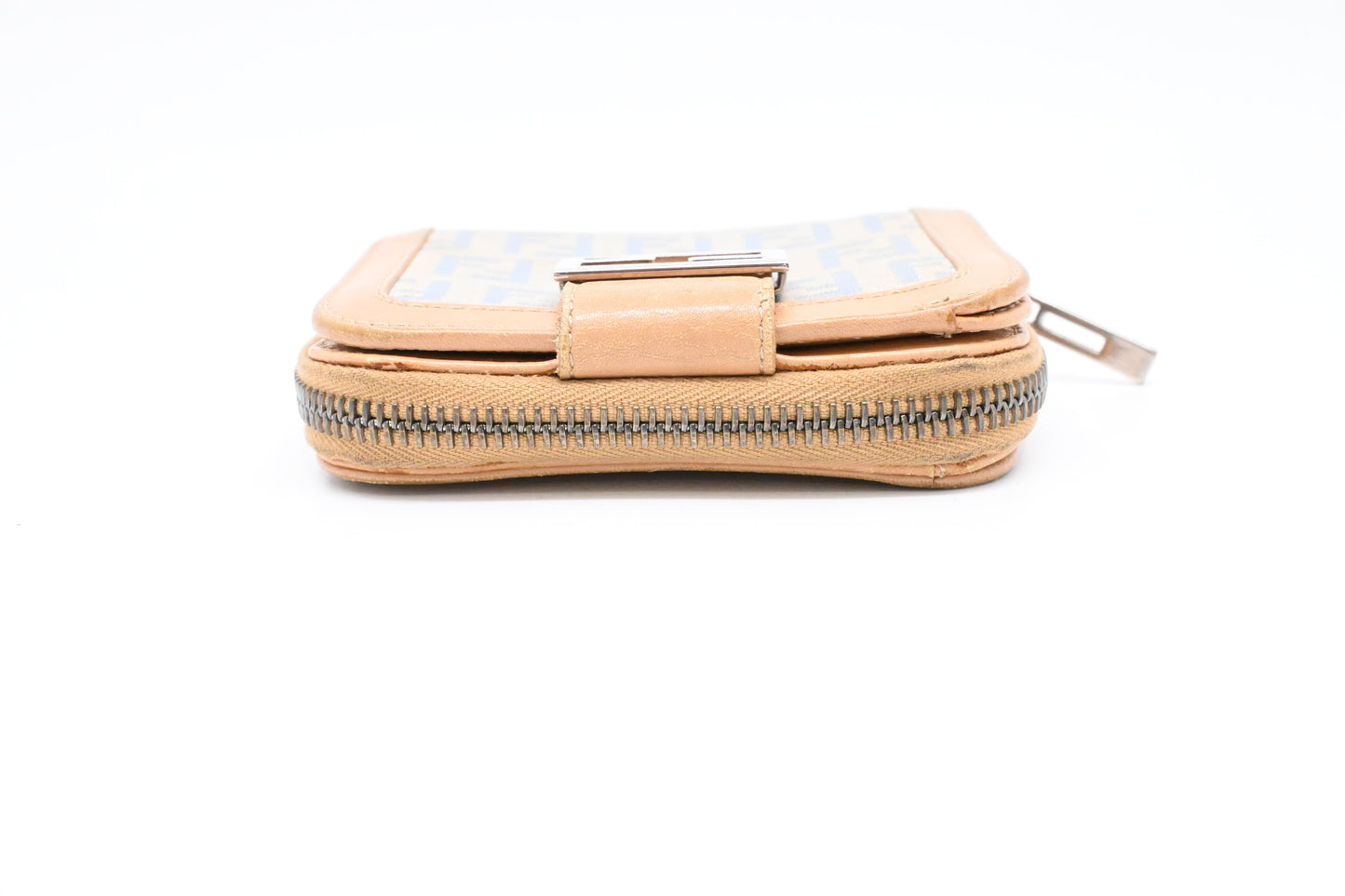 Fendi Compact Wallet in Beige and Blue Zucchino Canvas