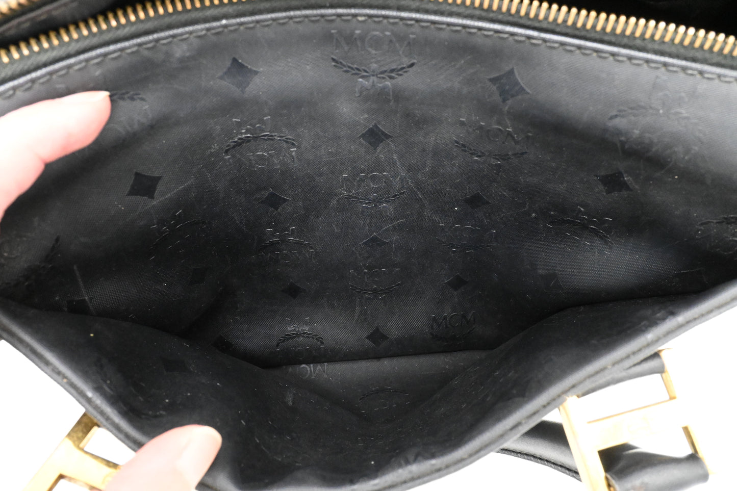 MCM Bandouliere Boston Bag in Black Coated Canvas