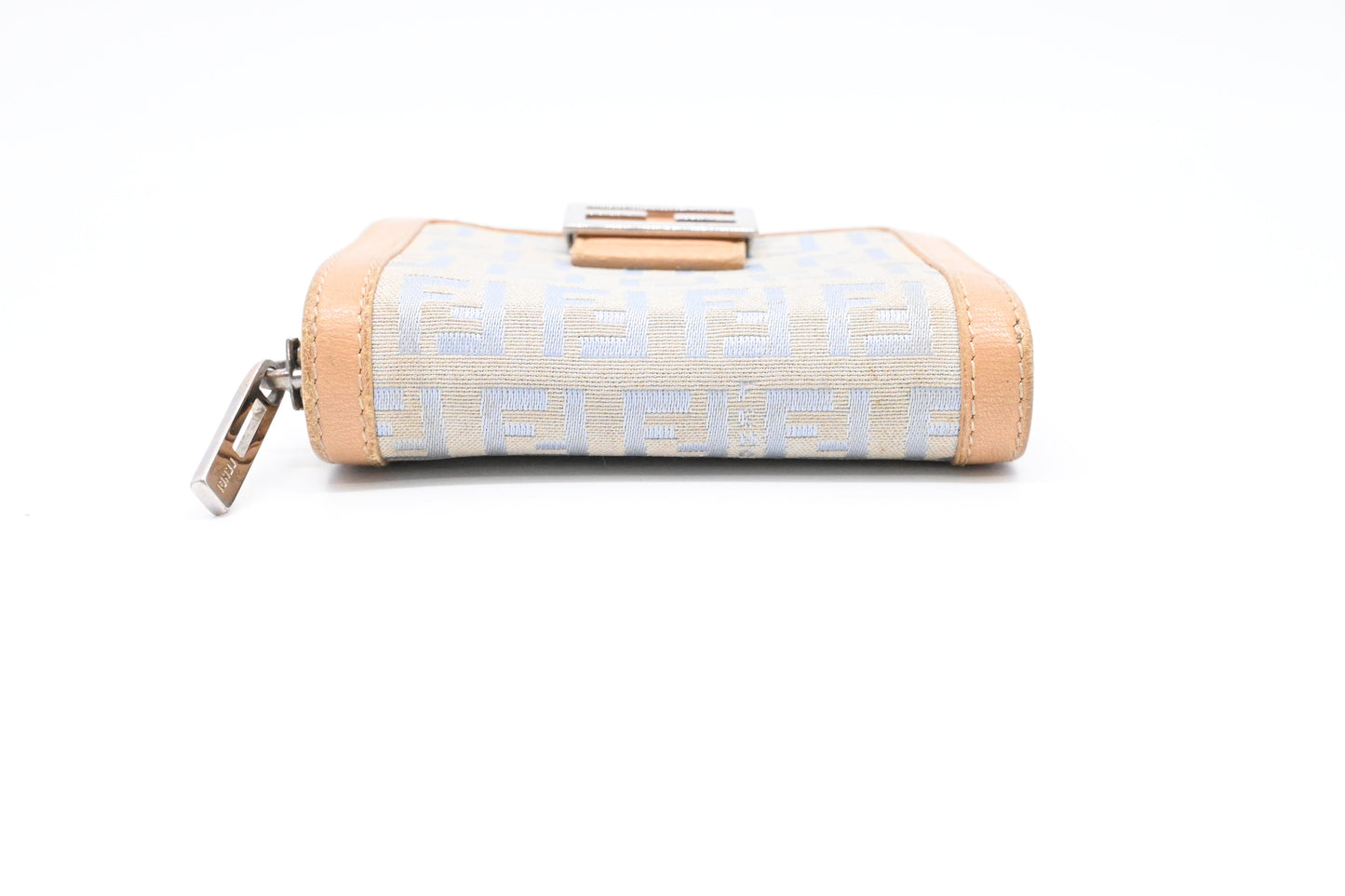 Fendi Compact Wallet in Beige and Blue Zucchino Canvas
