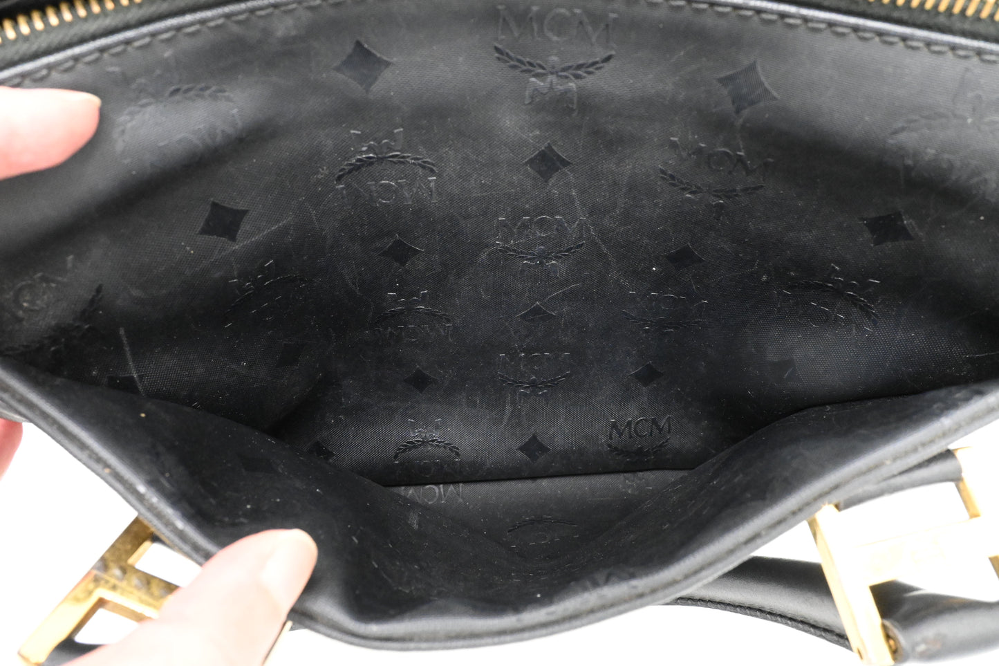 MCM Bandouliere Boston Bag in Black Coated Canvas