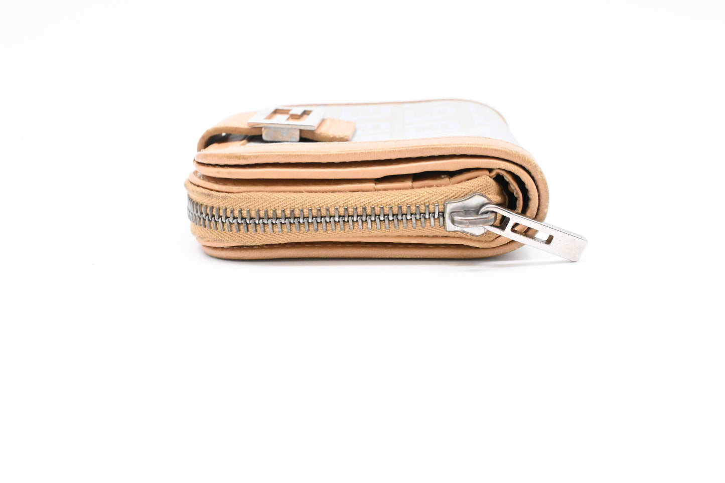 Fendi Compact Wallet in Beige and Blue Zucchino Canvas