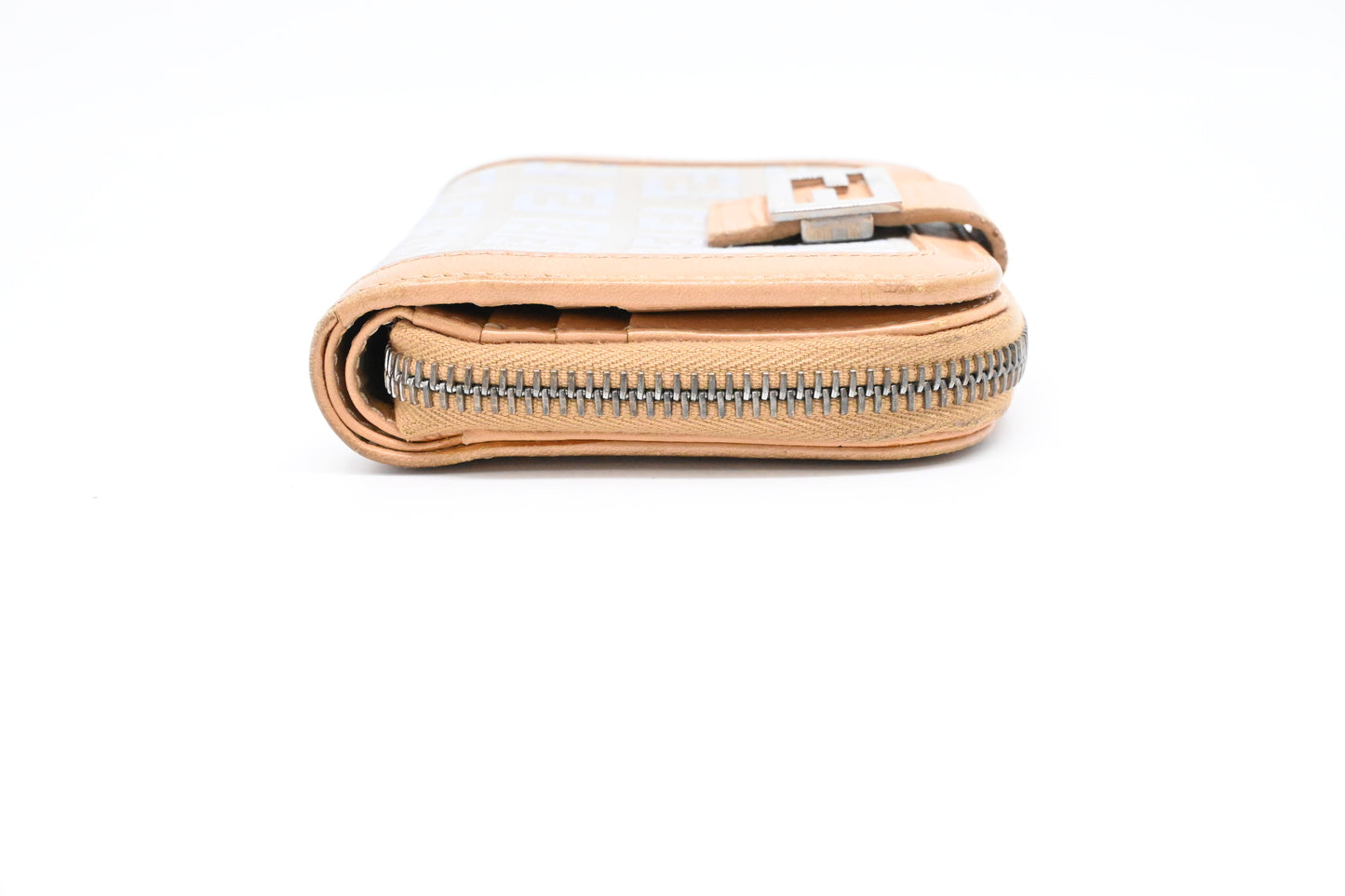 Fendi Compact Wallet in Beige and Blue Zucchino Canvas