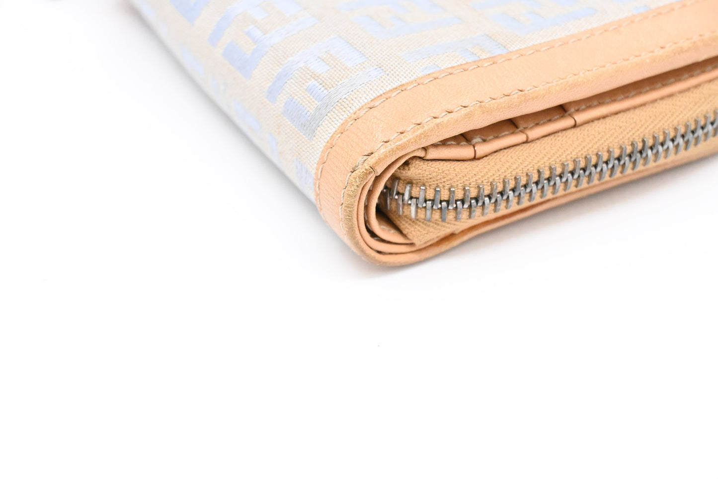 Fendi Compact Wallet in Beige and Blue Zucchino Canvas