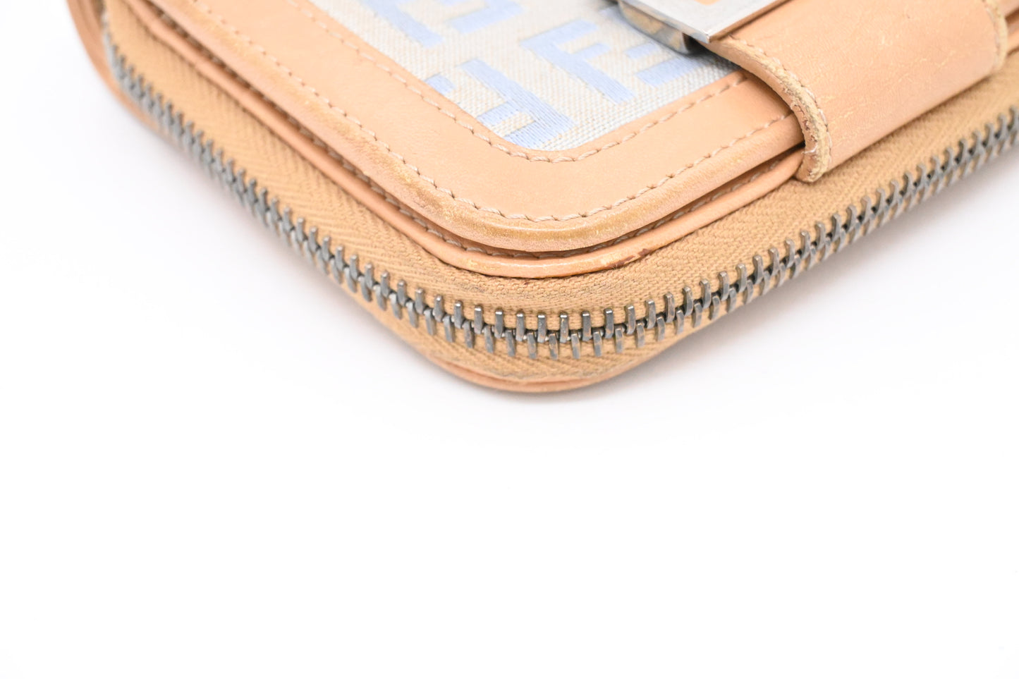 Fendi Compact Wallet in Beige and Blue Zucchino Canvas