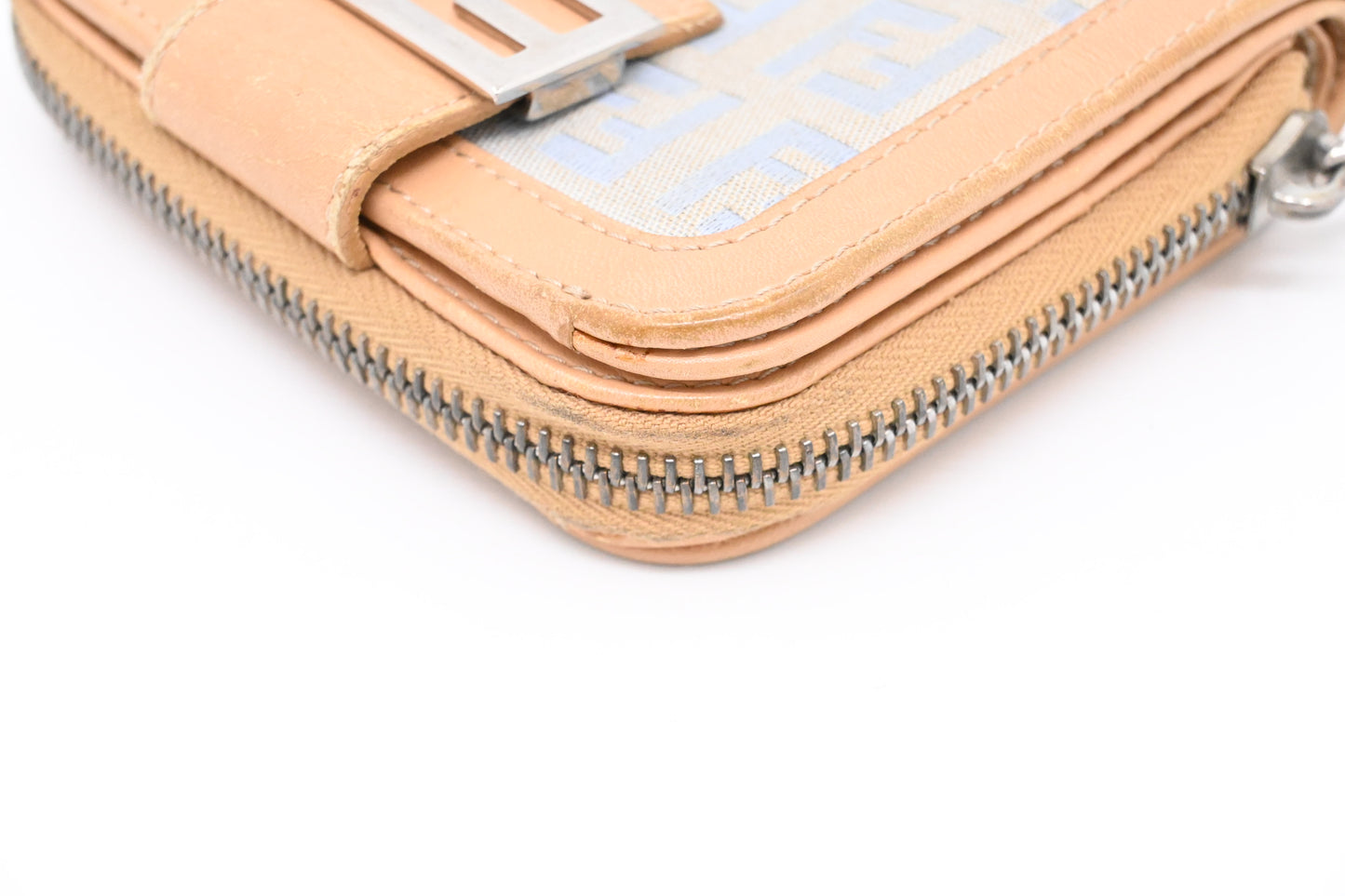 Fendi Compact Wallet in Beige and Blue Zucchino Canvas