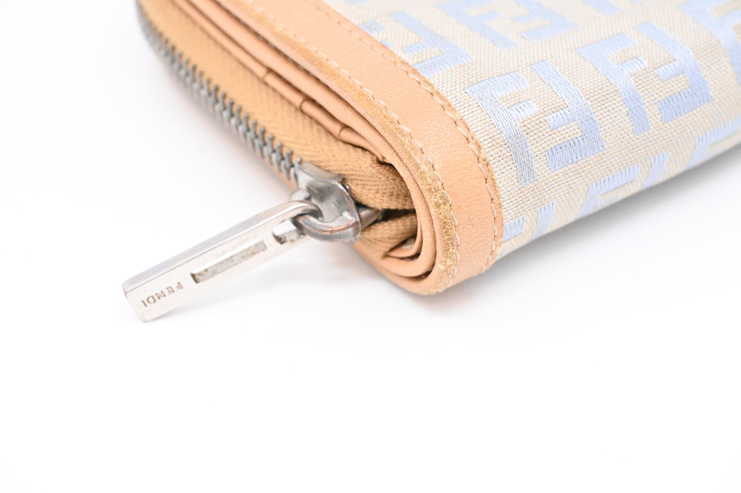 Fendi Compact Wallet in Beige and Blue Zucchino Canvas