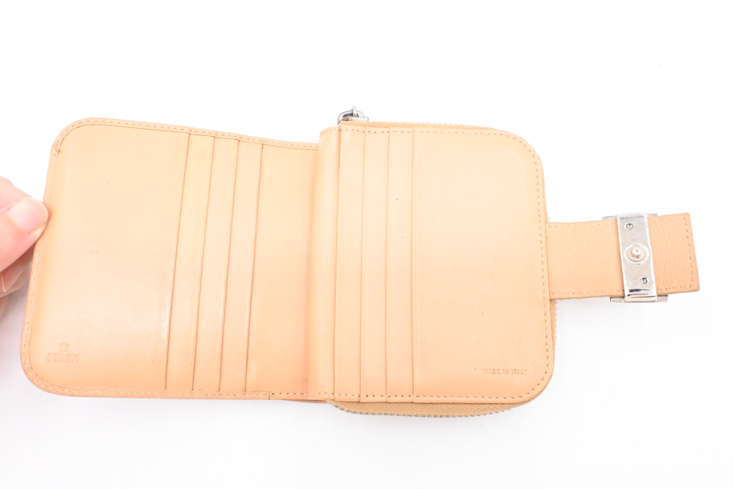 Fendi Compact Wallet in Beige and Blue Zucchino Canvas