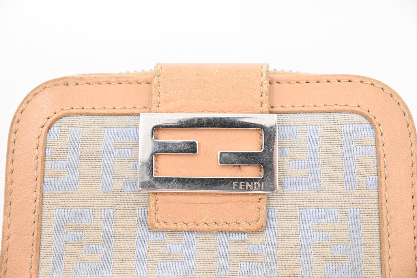 Fendi Compact Wallet in Beige and Blue Zucchino Canvas