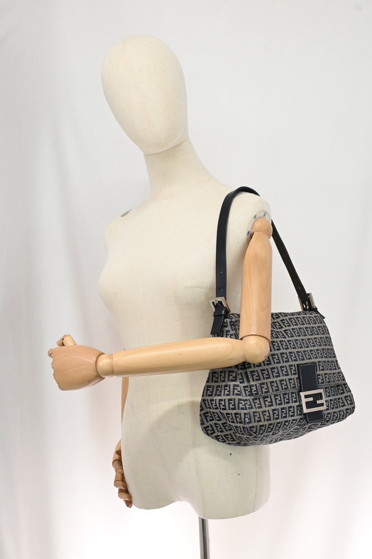 Fendi Mama Baguette in Blue and Grey Zucchino Canvas