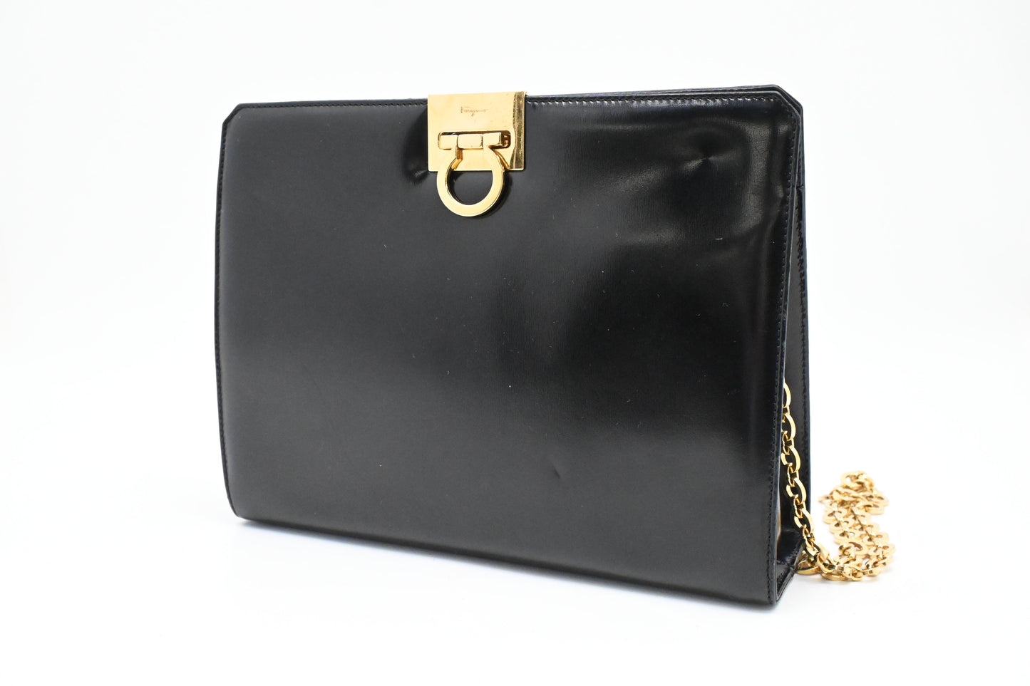 Ferragamo Chain Crossbody Bag in Black Leather