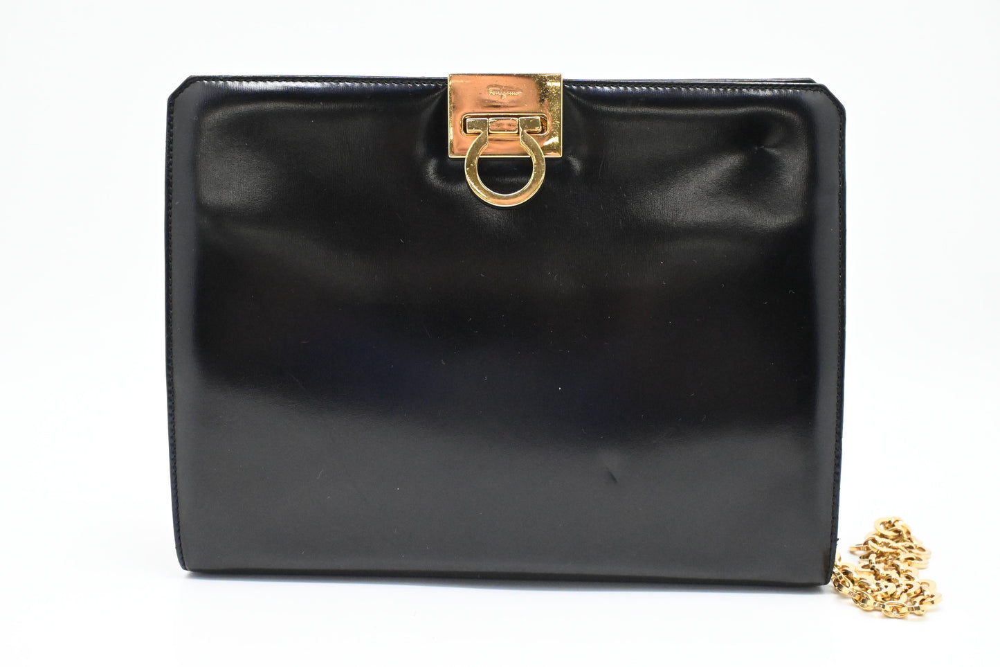 Ferragamo Chain Crossbody Bag in Black Leather