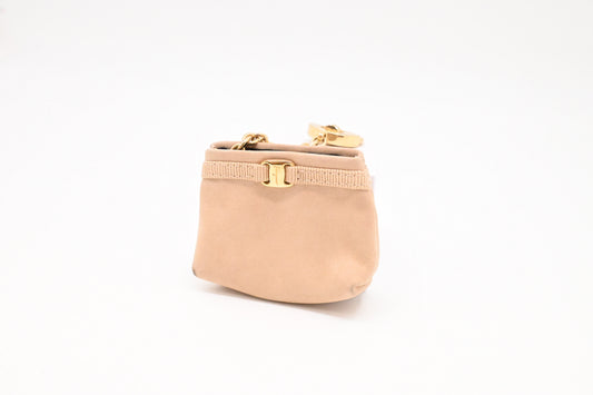 Ferragamo Mini Pouch Bag Charm in Beige Leather