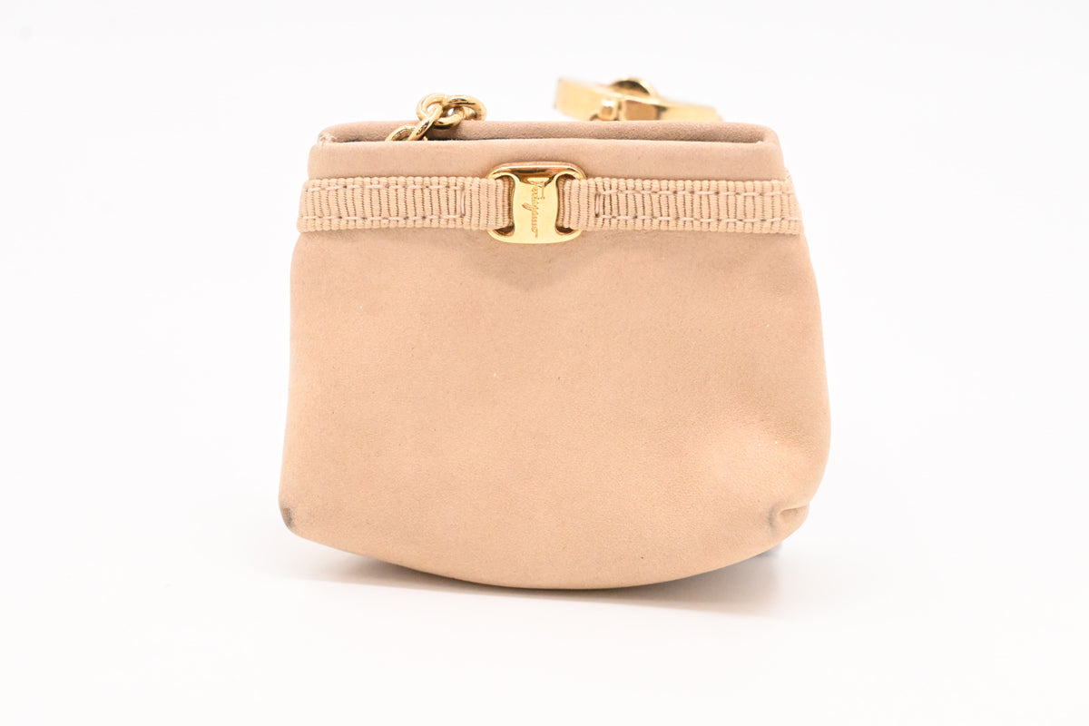 Ferragamo Mini Pouch Bag Charm in Beige Leather