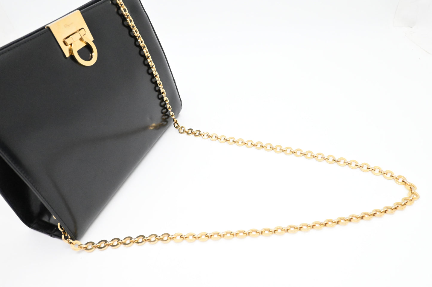 Ferragamo Chain Crossbody Bag in Black Leather