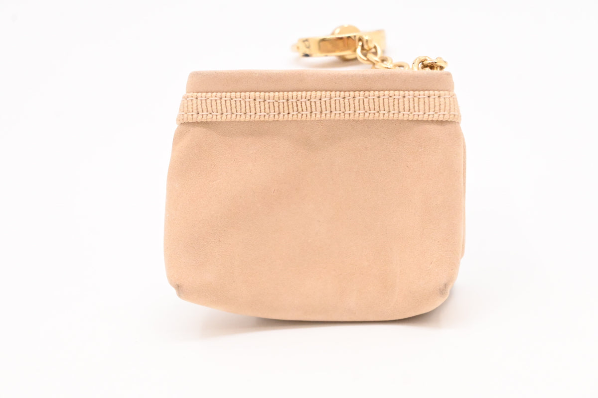 Ferragamo Mini Pouch Bag Charm in Beige Leather