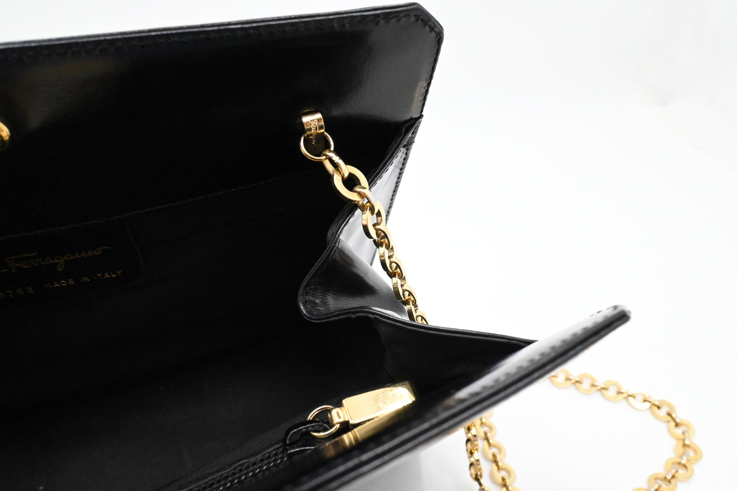 Ferragamo Chain Crossbody Bag in Black Leather
