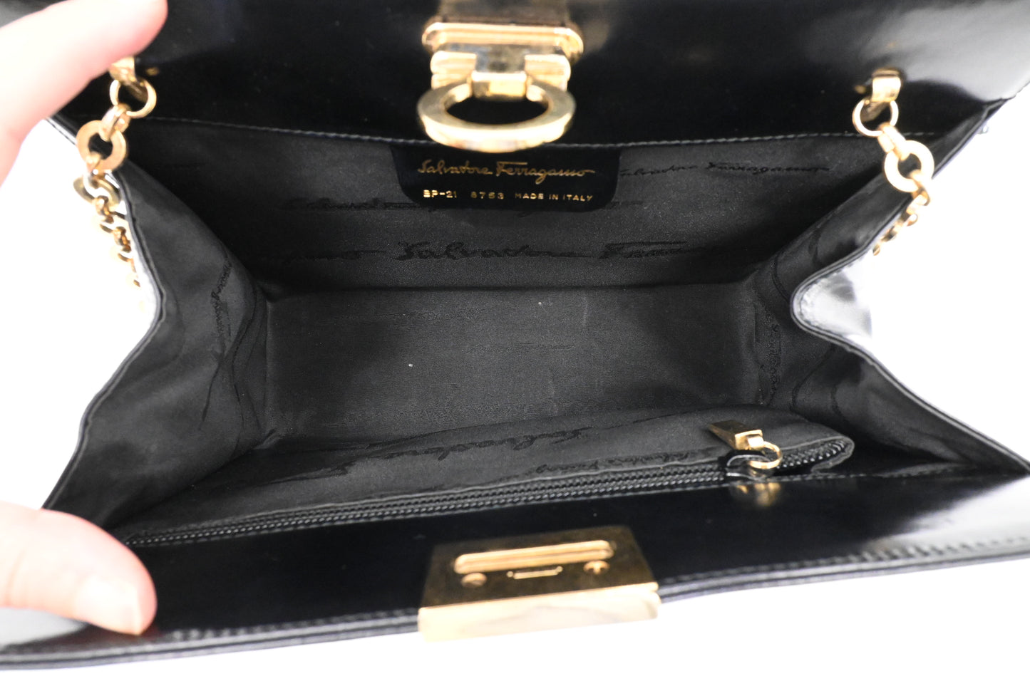 Ferragamo Chain Crossbody Bag in Black Leather