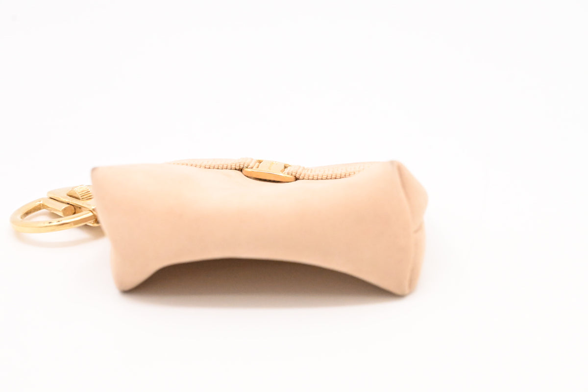Ferragamo Mini Pouch Bag Charm in Beige Leather