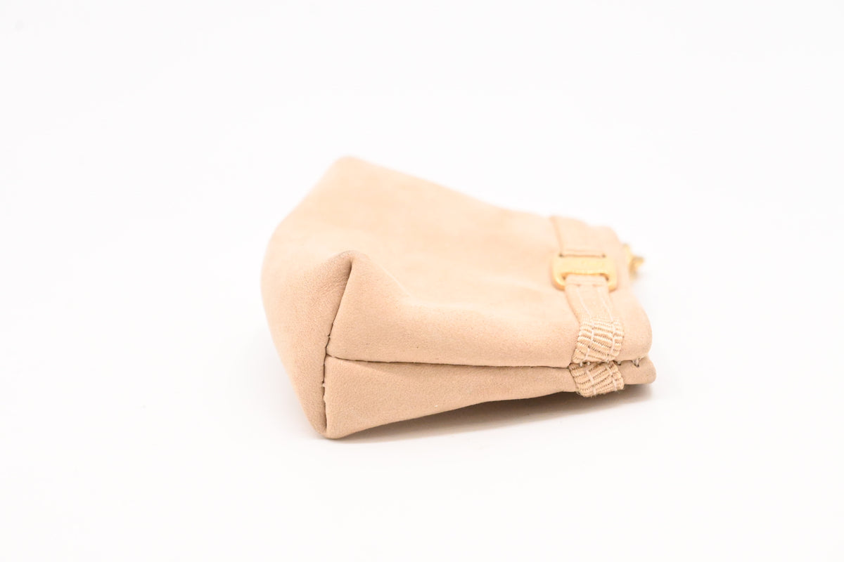 Ferragamo Mini Pouch Bag Charm in Beige Leather