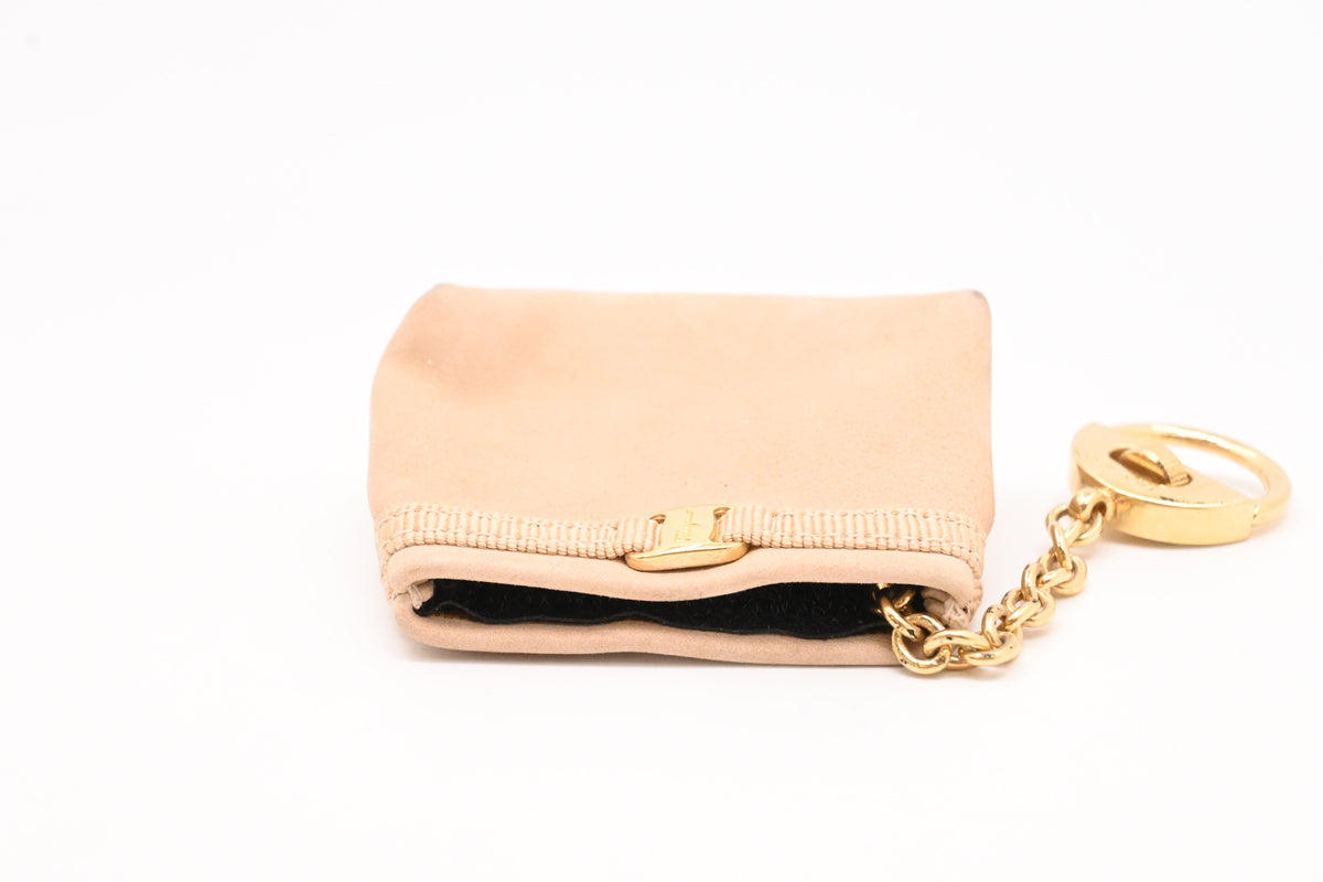 Ferragamo Mini Pouch Bag Charm in Beige Leather