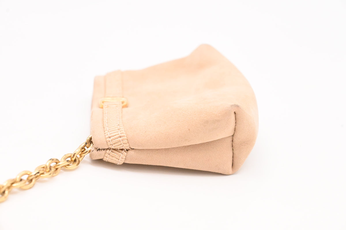 Ferragamo Mini Pouch Bag Charm in Beige Leather