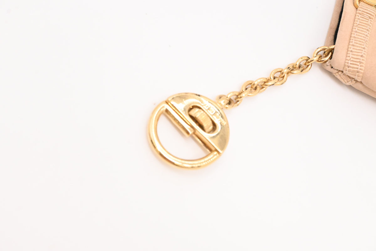 Ferragamo Mini Pouch Bag Charm in Beige Leather