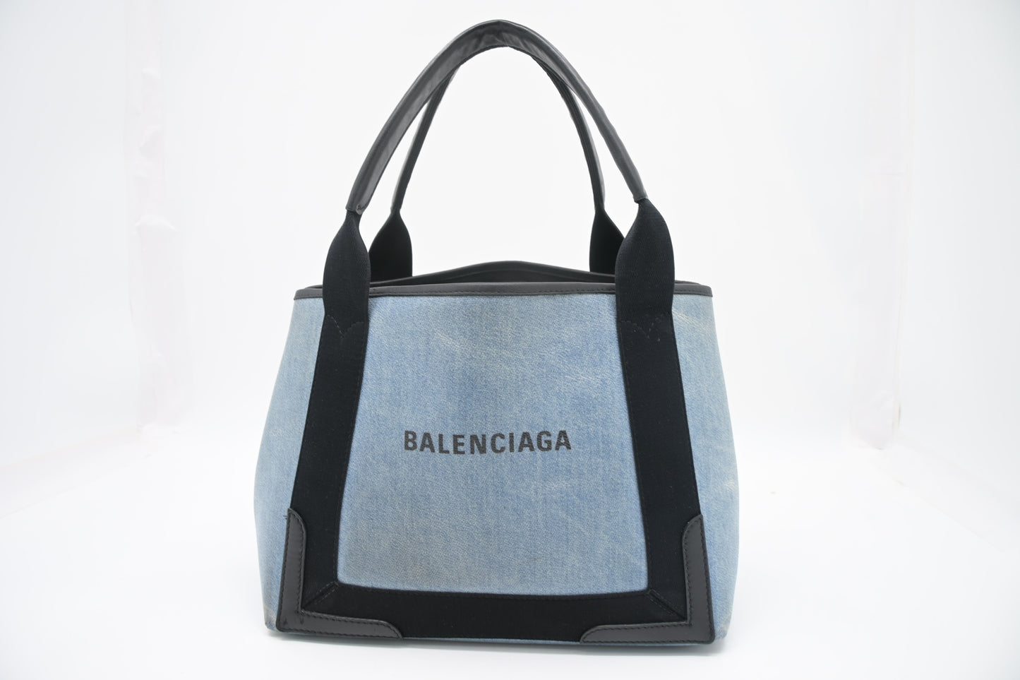 Balenciaga Navy Cabas Small Tote in Blue Coated Canvas