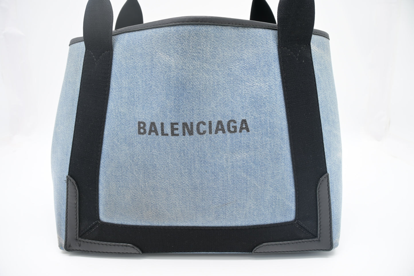 Balenciaga Navy Cabas Small Tote in Blue Coated Canvas