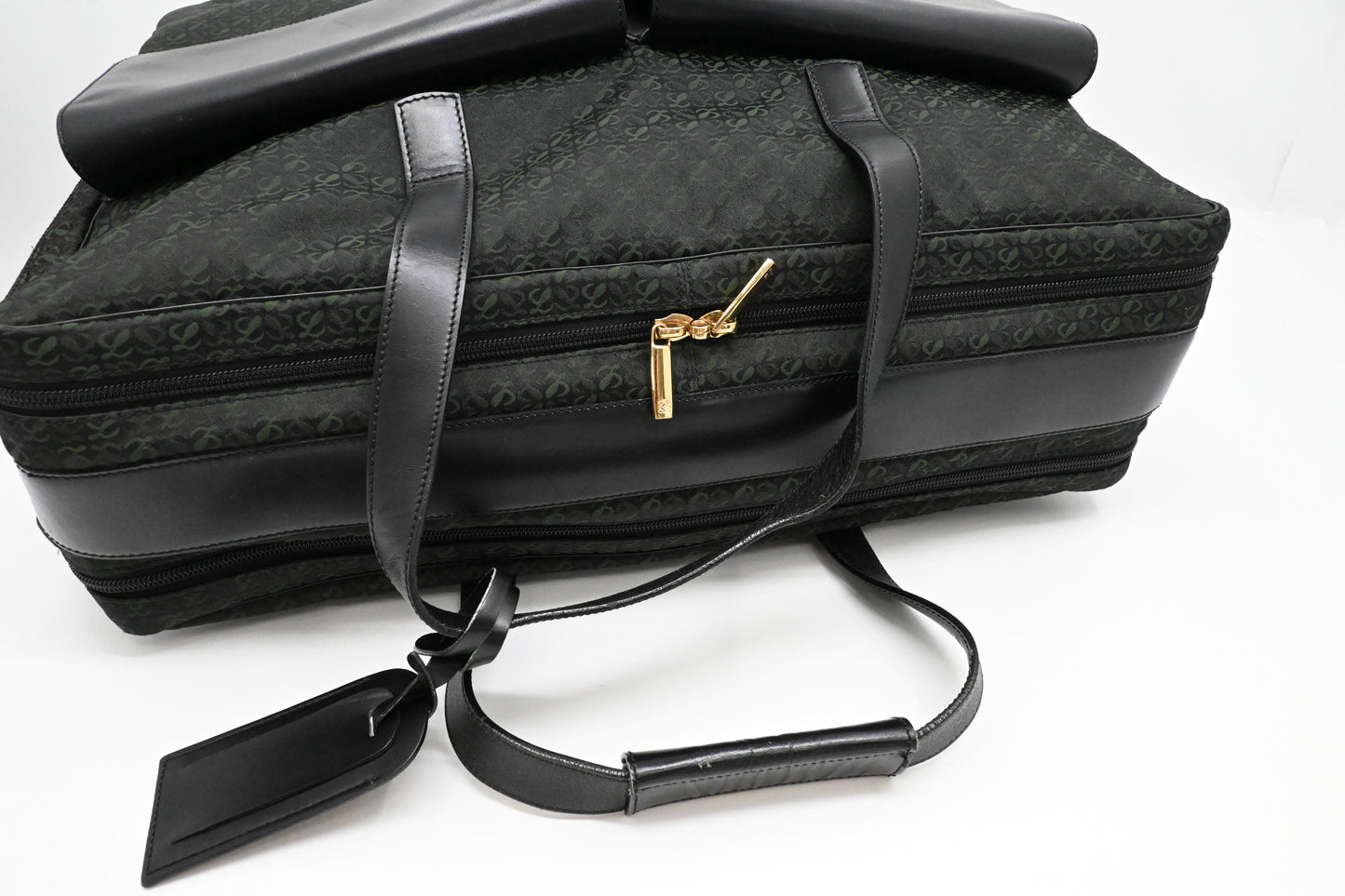Loewe Anagram Two Way Bag in Black and Green canvas