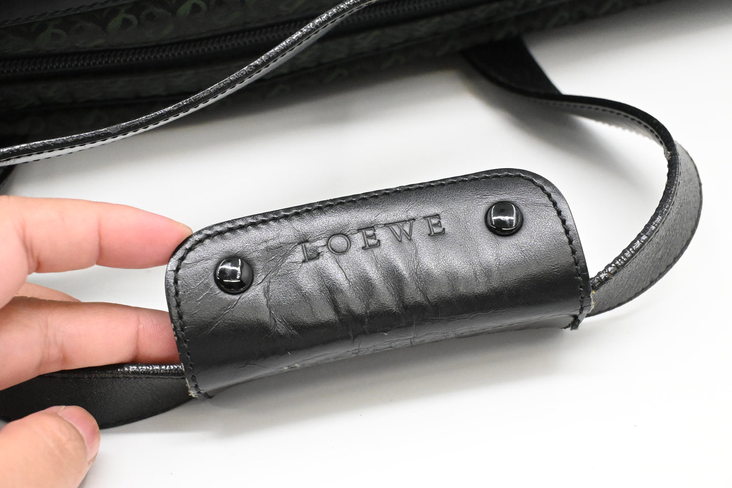 Loewe Anagram Two Way Bag in Black and Green canvas