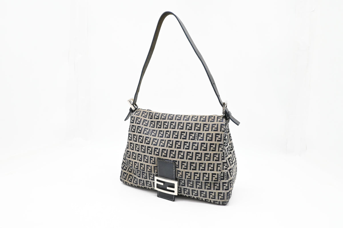 Fendi Mama Baguette in Blue and Grey Zucchino Canvas