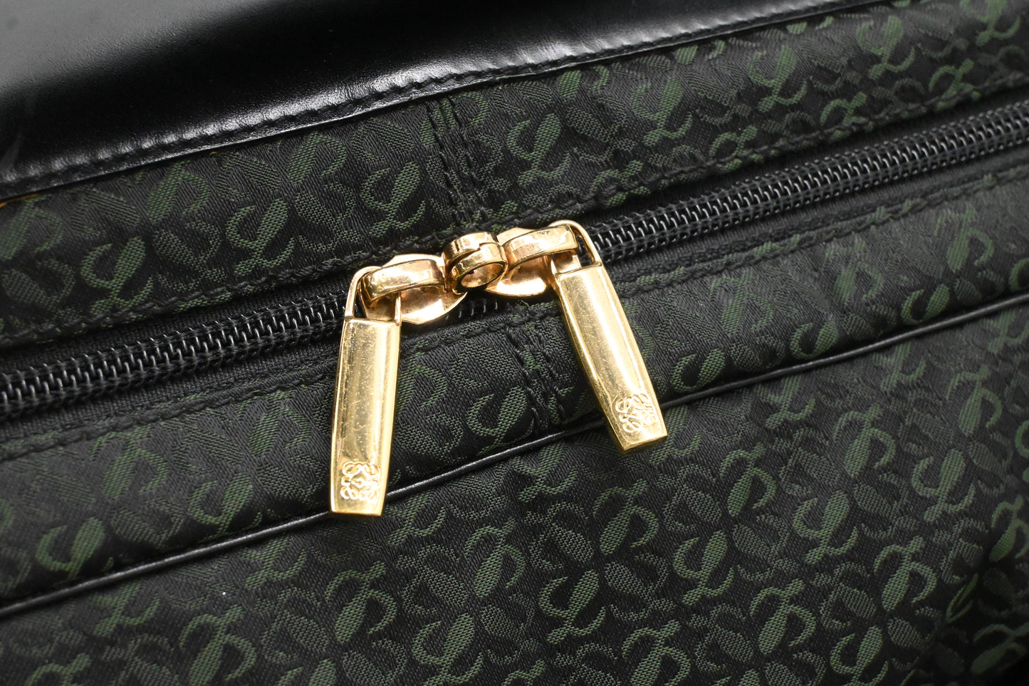 Loewe Anagram Two Way Bag in Black and Green canvas